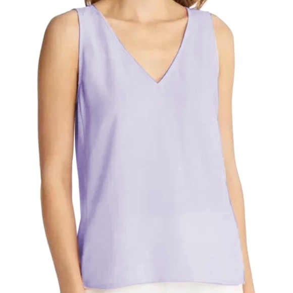 Nordstrom V-Neck Top Blouse Tank Shirt Sleeveless Hi Low hem Lilac Lavender NWOT - Picture 3 of 11